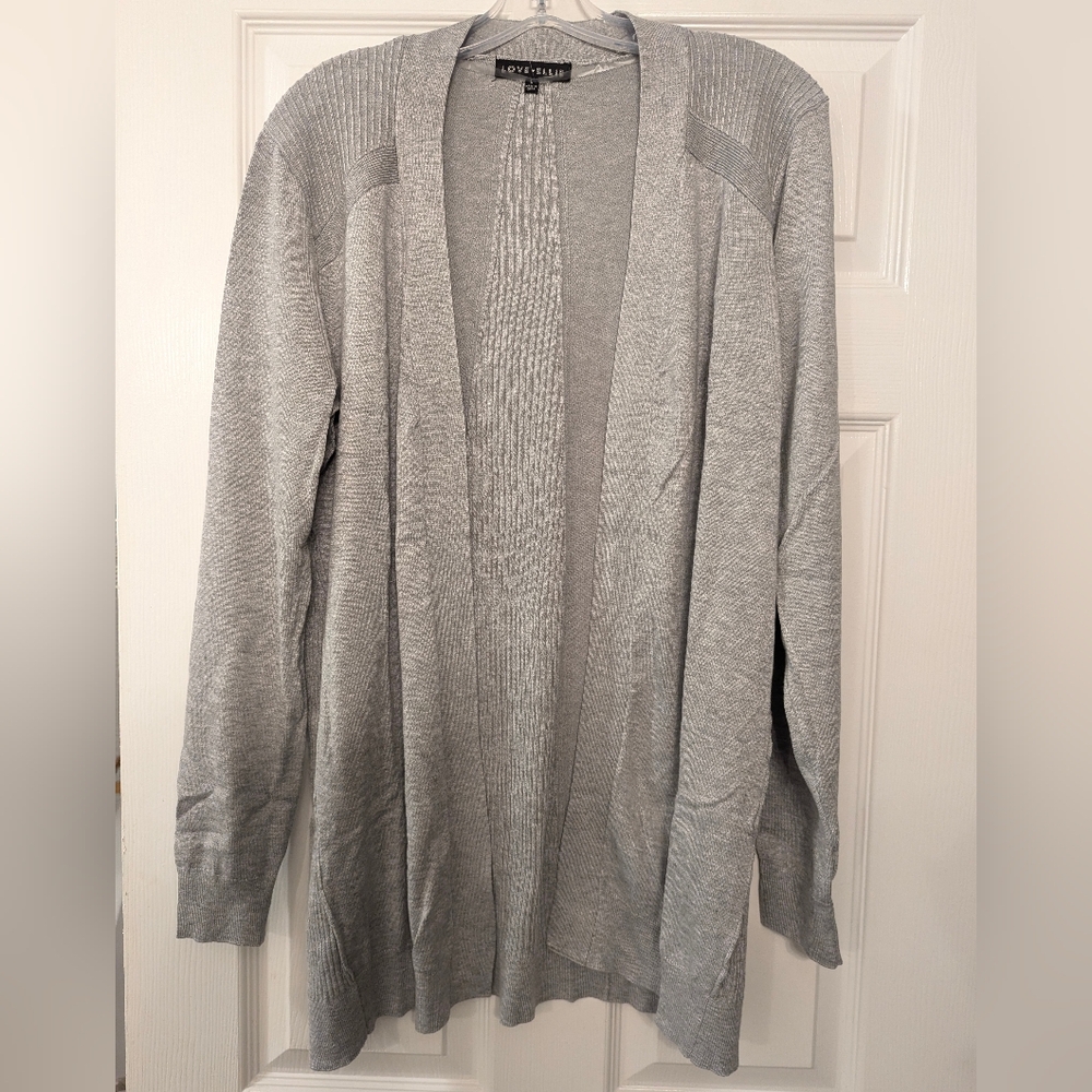 New LOVE ELLIE gray long knit open front soft lightweight cardigan sweater sz L